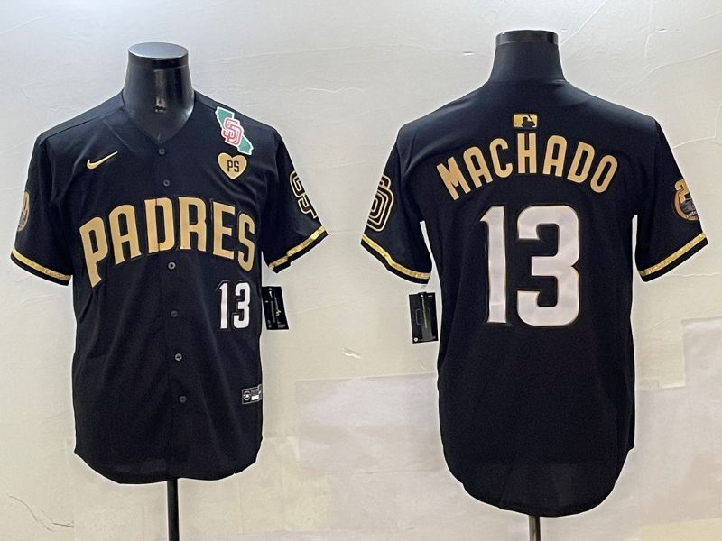 Men San Diego Padres #13 Machado Black Gold Fashion 2025 Nike MLB Jersey style 6->san diego padres->MLB Jersey
